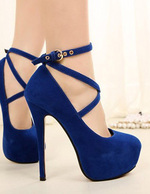 Blue High Heels 2018 Platform Heels Suede Round Toe Criss Cross Pumps