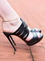 Black Women's Mules Open Toe High Heel Stiletto PU Slip On Sandal Slippers