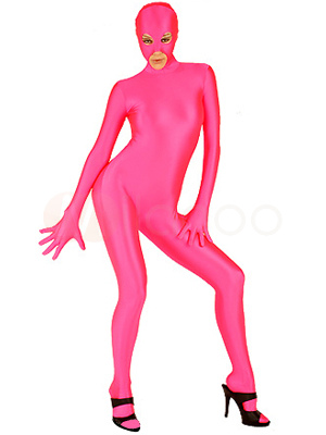 Milanoo Halloween Morph Suit Magenta Lycra Spandex Catsuit with Mouth and Eyes Opened