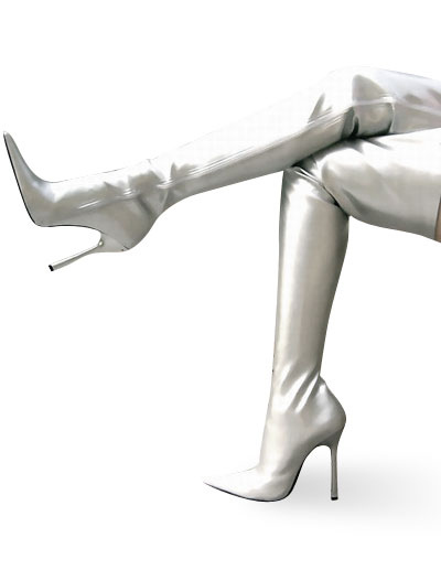Spitze Overknees aus PU mit Reißverschluss und High-Heels in Silbern от Milanoo WW