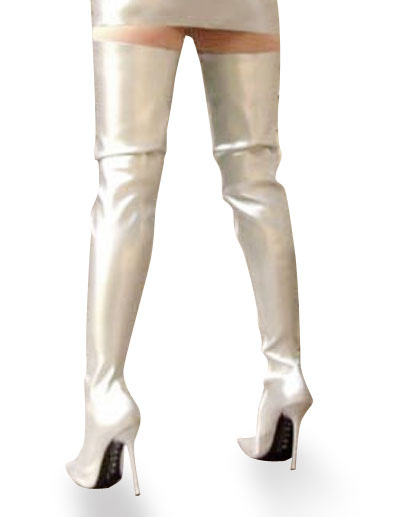 Spitze Overknees aus PU mit Reißverschluss und High-Heels in Silbern от Milanoo WW