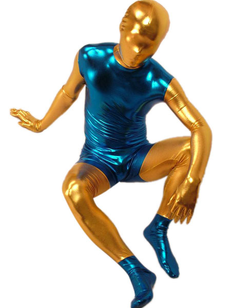 Image of Blue And Gold Metallic Shiny Suit Zentai Carnevale