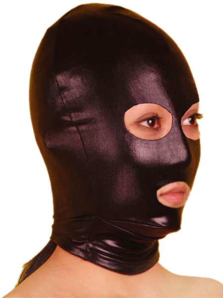 Image of Carnevale Cappuccio nero in gomma metallizzata unisex con fori aperti per occhi e bocca per adulti Halloween