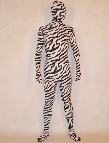 Image of Carnevale Costume animale di zentai in bianco e nero di zebra unisex Halloween