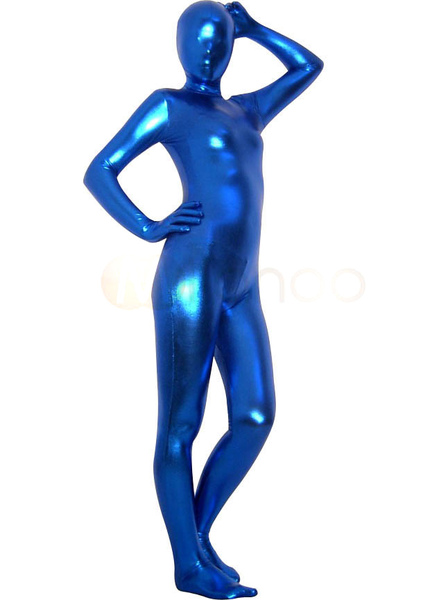 Milanoo Halloween Unisex Royal Blue Shiny Metallic Zentai Suit