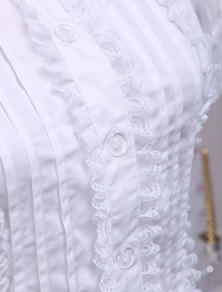 Milanoo White Cotton Lolita Blouse Short Sleeves Layered Lace Trim Ruffles от Milanoo WW