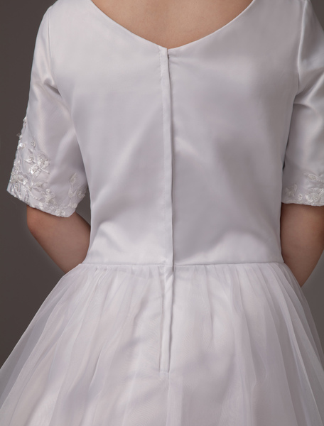 Blumenmädchen-Kleid aus Satin in Weiß от Milanoo WW