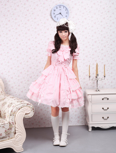 Image of Sweet Pink kawaiii Lolita OP Dress Short Sleeves Ruffles Design