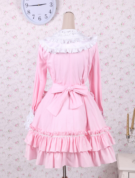 Süßes Lolita Kleid aus Baumwolle mit Schleife und Rüschen in Rosa от Milanoo WW