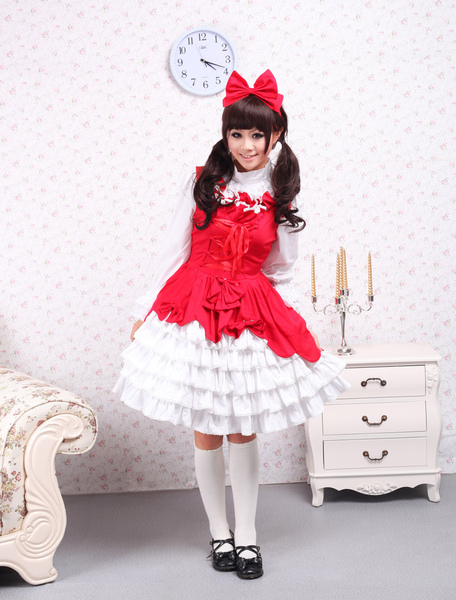 Image of Volant rosso dolce Lolita Dress cotone