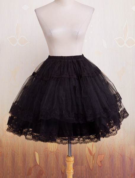 milanoo.com Bell Shape Black Organza Lolita Petticoat Lace Trim