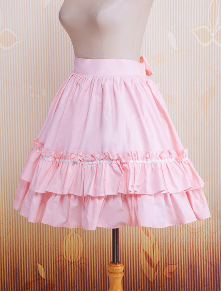 Milanoo Cotton Pink Ruffles & Bow Lolita Skirt от Milanoo WW