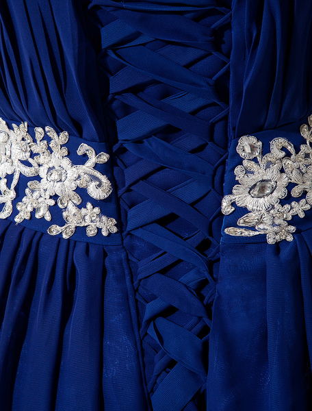 Chiffon A-Linie-Abendkleid mit trägerlosem Design und Perlenstickerei in Königsblau, bodenlang от Milanoo WW