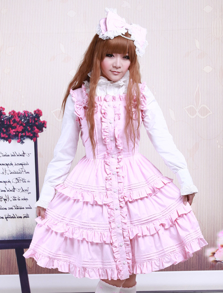 Milanoo Pink Cotton Sweet Lolita Dress