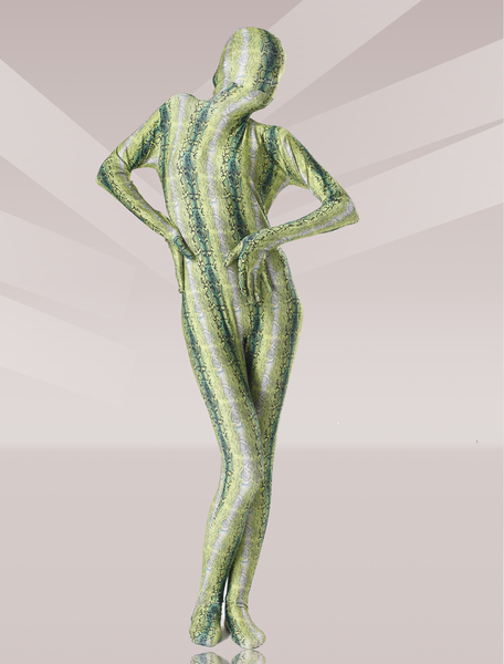 Milanoo Morph Suit Olive Green Python Print Lycra Spandex Fabric Zentai Suit Unisex Full Body Suit