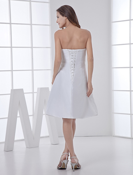 Wunderschönes A-Linie-Brautkleid aus Taft mit trägerlosem Design und Falten knielang in Weiß от Milanoo WW