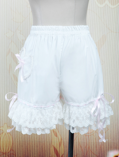 lolita shorts blanc coton dentelle 2024 poche nœuds papillons déguisements