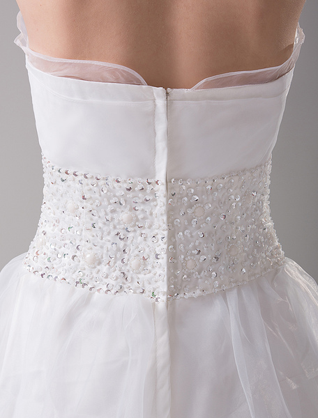 Vornehmes A-Linie-Brautkleid aus Satingewebe mit trägerlosem Design stufig wadenlang in Weiß от Milanoo WW