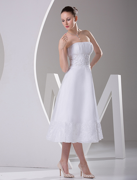 Glamouröses A-Linie-Brautkleid aus Satingewebe und trägerlosem Design und Pailletten wadenlang und W от Milanoo WW