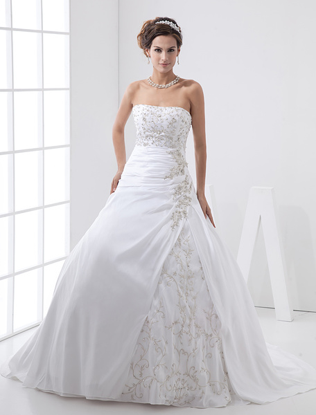 A-line Strapless Taffeta Lace Wedding Dress