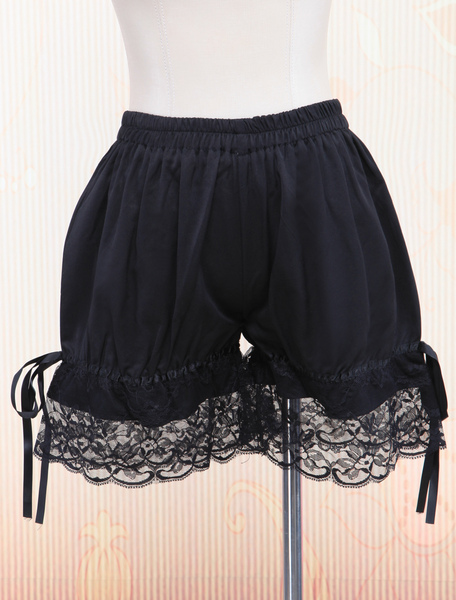Image of Shorts di pizzo nero cotone Lolita