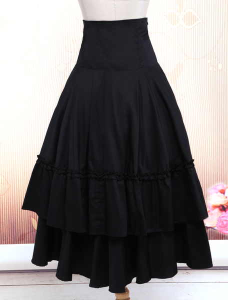 Milanoo Gothic Lolita Dress SK Black Lace Up Ruffle Tiered Cotton Lolita Skirt от Milanoo WW
