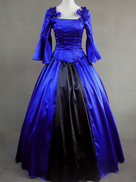 Image of Carnevale Vestito da Lolita blu e nero vittoriano rinascimentale in satin Costume Halloween