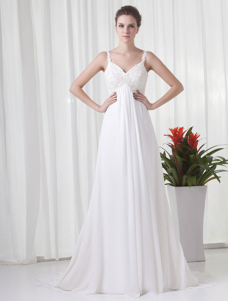 Image of White Chiffon Wedding Dress