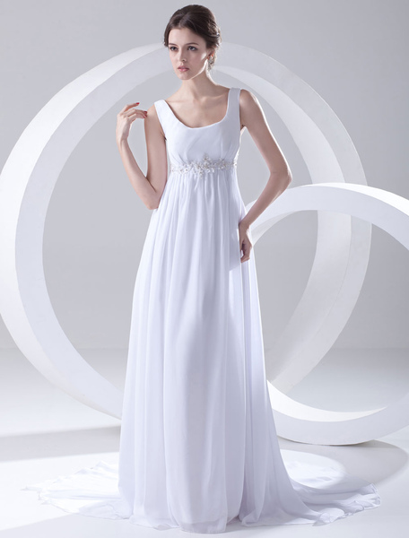 Milanoo A-Linie-Brautkleid aus Chiffon mit Schleppe in Weiß