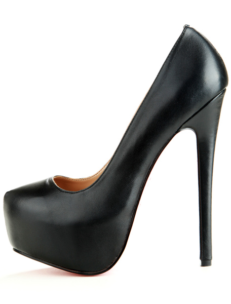 Milanoo Women's Black Pu leather Platform Heels stilettos Pumps Heeled Shoes