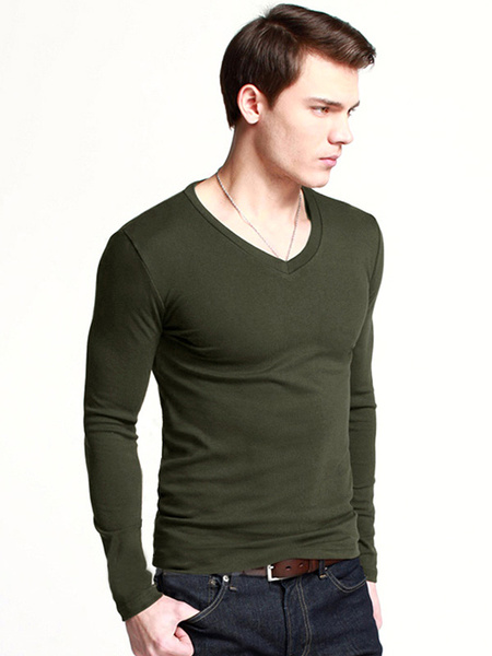 Einfarbiges V-Ausschnittliches Herren T-Shirt aus Baumwolle от Milanoo WW