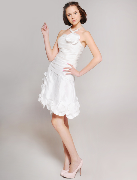 Vornehmes A-Linie-Brautkleid aus Taft mit trägerlosem Design mit Falten Mini-Kleid in Weiß от Milanoo WW