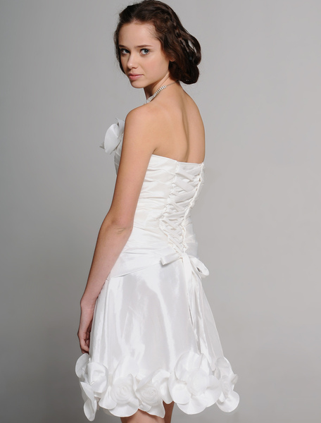 Vornehmes A-Linie-Brautkleid aus Taft mit trägerlosem Design mit Falten Mini-Kleid in Weiß от Milanoo WW