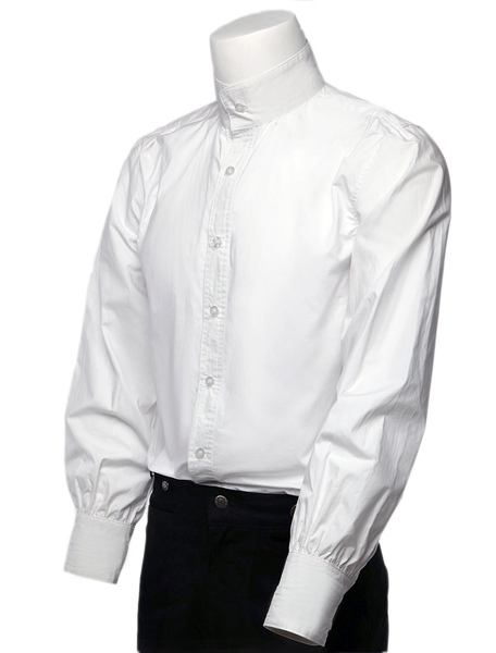 Image of Retro Steampunk Shirts Men's White Long Sleeve Stand Collar Vintage Dress Shirts Halloween