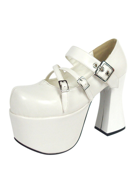 Milanoo Sweet White Ravel Round Toe Leather Sky High(> 4) Lolita Shoes