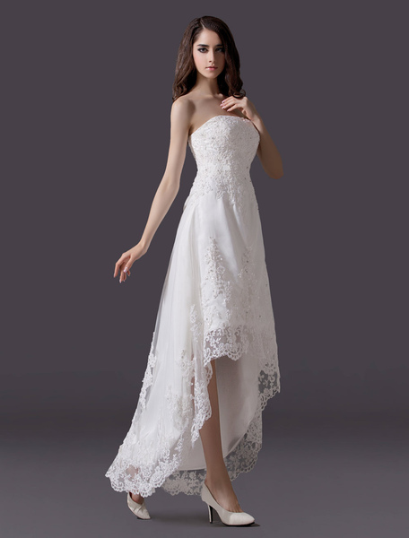 Milanoo Günstiges Brautkleid aus Tüll in Elfenbeinfarbe