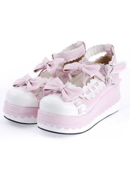 Image of Sweet Lolita High Platform Lolita Shoes Bow Decor cinturini alla caviglia con finiture