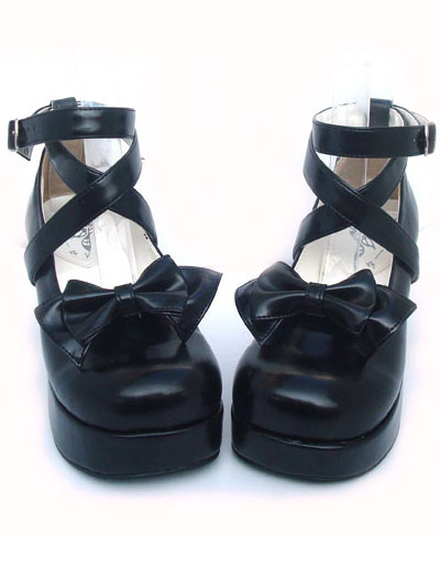 Image of Sweet Lolita Shoes Scarpe Lolita con fiocco nero con tacco grosso