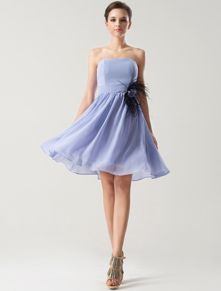 Milanoo Lavender Chiffon Short Bridesmaid Dress wirh Feather