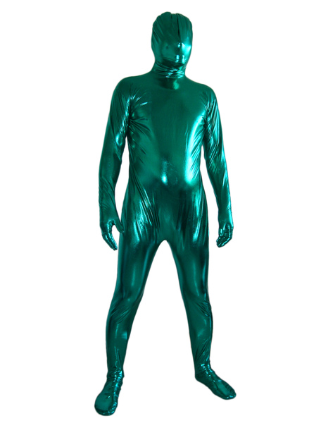 Image of Carnevale Zentai metallizzato collant per adulti completo verde tinta unito in gomma unisex Halloween