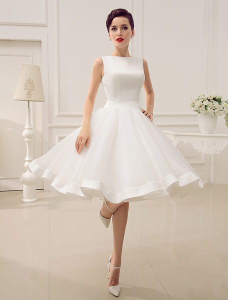 Milanoo Kurz Hochzeitskleid 2021 Vintage Brautkleid 1950’s Bateau Ärmellos Reception Brautkleid
