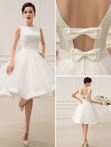 Milanoo Short Wedding Dress Vintage Bridal Dress 1950S Bateau Sleeveless Bridal Gown
