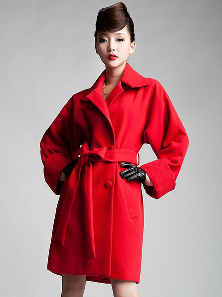 Milanoo Red Double-Breasted Wool Woman's Trench Coat от Milanoo WW