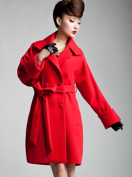 Milanoo Red Double-Breasted Wool Woman's Trench Coat от Milanoo WW