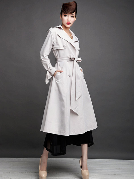 Eleganter Mantel mit Umlegekragen und Schleife in Weiß от Milanoo WW