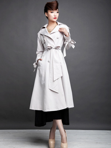 Eleganter Mantel mit Umlegekragen und Schleife in Weiß от Milanoo WW