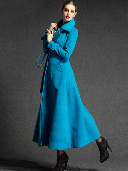 Milanoo Wool Turndown Collar Sash Long Sleeves Solid Color Charming Woman's Coat от Milanoo WW