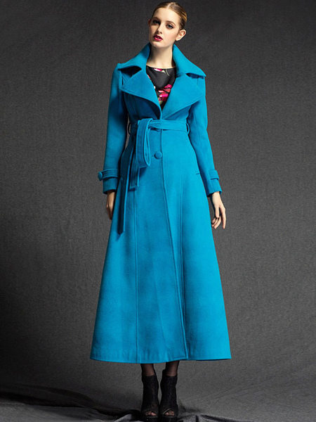Milanoo Wool Turndown Collar Sash Long Sleeves Solid Color Charming Woman's Coat от Milanoo WW