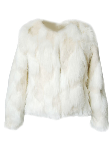 Image of Faux Fur Coat Women Jacket White Long Sleeve Faux Fur Jacket For Women