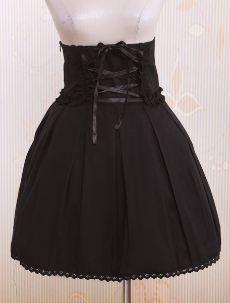 Milanoo Black Pleated Cotton Lolita Skirt